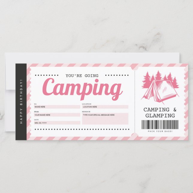 Camping Rosa Gift Voucher, sommarlägercertifikat (Framsida)