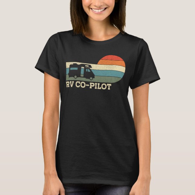 Camping Rv Co-Pilot Motorhome Campervan Retro T Shirt (Framsida)