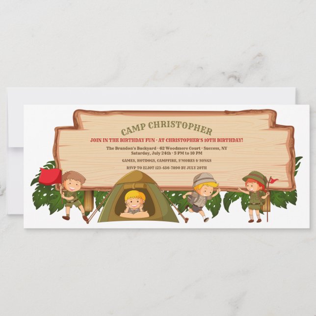 Camping Scouts Födelsedagsfest inbjudan (Framsida)