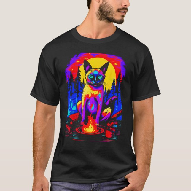 Camping Siamese Cat T Shirt (Framsida)