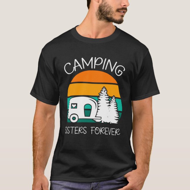 Camping Sisters Forever RV Camper With a Heart T Shirt (Framsida)