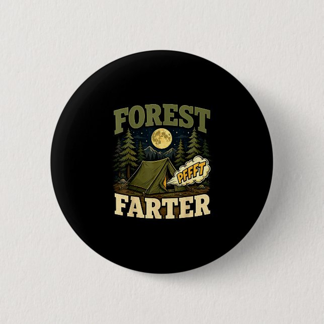 Camping skog farter tält humor  knapp (Framsida)