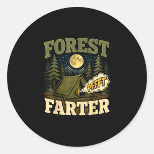 Camping skog farter tält humor runt klistermärke