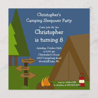 Camping Sleepover Boys Birthday Inbjudan