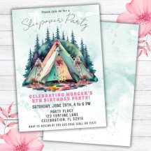 Camping Sleepover Födelsedagsfest inbjudan