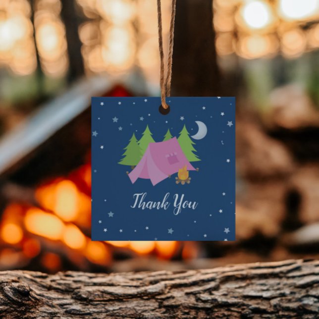 Camping Sleepover Rosa Tält Tack Gåvor Etiketter (Skapare uppladdad)