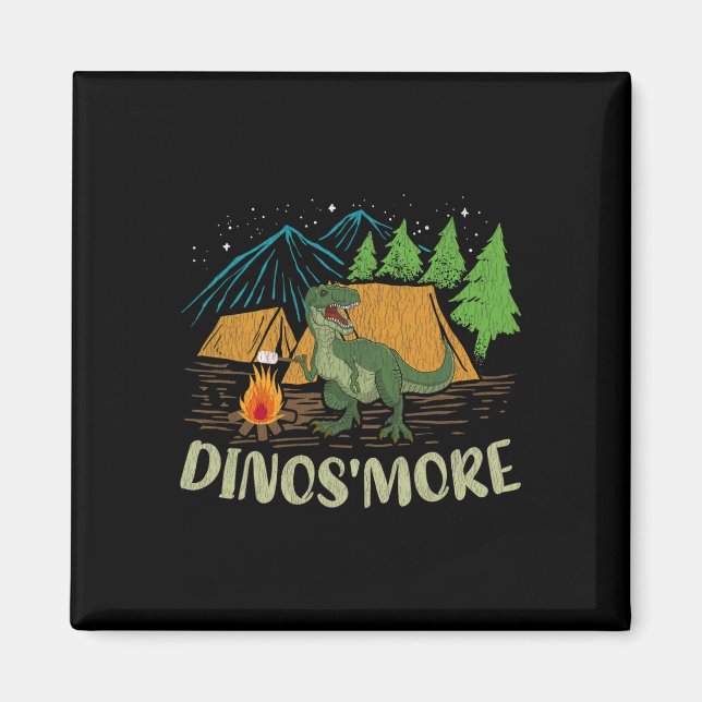 Camping S'more Dinosaur Lover Funny Dinosaur Campi Magnet (Framsidan)