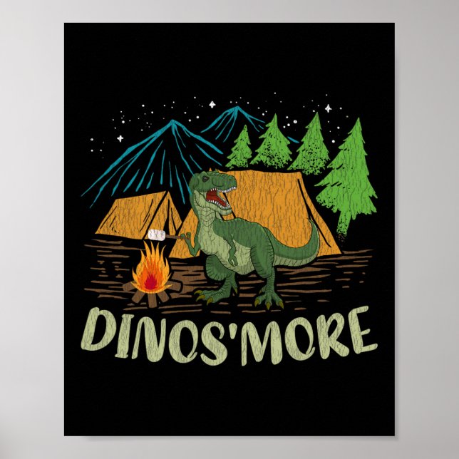 Camping S'more Dinosaur Lover Funny Dinosaur Campi Poster (Framsidan)