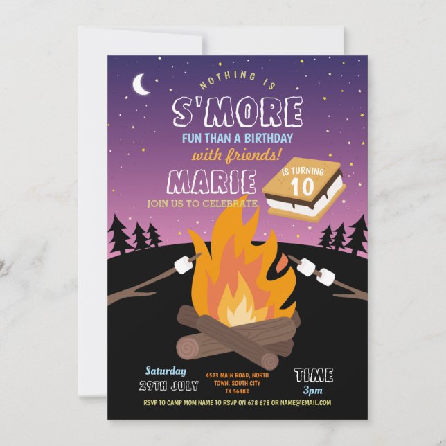 Camping S'more Party Camp Fire Girls-inbjudan Inbjudningar (Framsida)