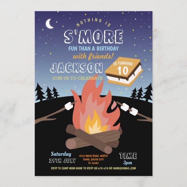 Camping S'More Party Camp Fire Roligt Investigatio Inbjudningar (Framsida)
