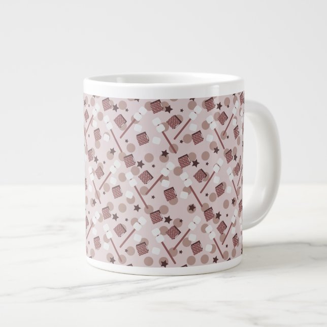 Camping Smores Marshmallows Kakor Lägereld Rosa Jumbo Mugg (Framsida höger)