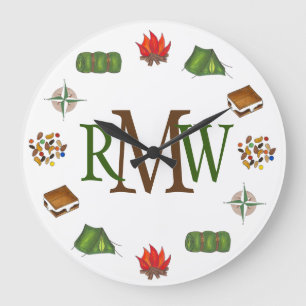 Camping S'mores Tält Fire Compass Monogram Stor Klocka
