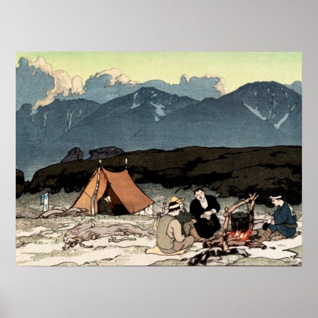 Camping södra Japan Alperna Yoshida Hiroshi 1928 Poster (Framsidan)