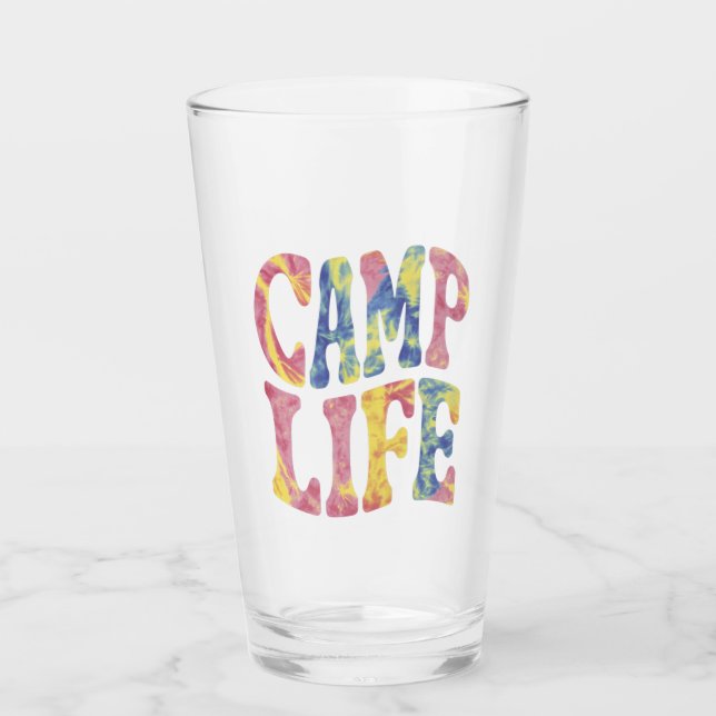 Camping Sommar Tjejläger Livet Tie-Die Retro  Glaskopp (Framsida)