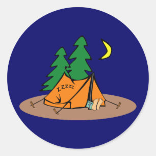 Camping - sova i tält runt klistermärke