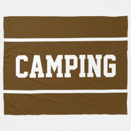 CAMPING Sporty White Text Stripes On Bold Brown Fleecefilt