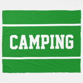 CAMPING Sporty White Text Stripes On Bright Green Fleecefilt
