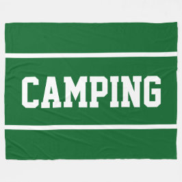 CAMPING Sporty White Text Stripes On Forest Green Fleecefilt