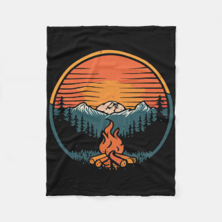 Camping Sunset Campfire Retro Camp Camper Vintage  Fleecefilt