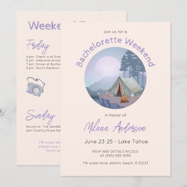 Camping Tält Bachelorette Party-inbjudan Inbjudningar (Fram/baksida)