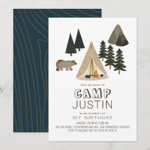 Camping Tält Bear Boy 1:a födelsedagen Inbjudningar