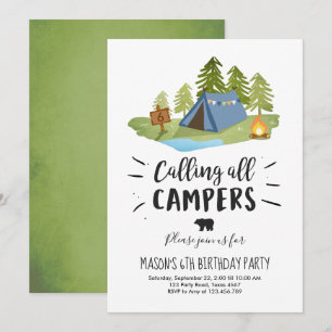 Camping Tält bjudande Birthday Camp out Boy Inbjudningar