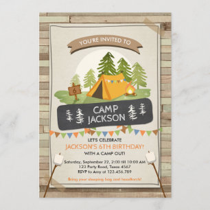 Camping Tält bjudande Birthday Camp out Glamping Inbjudningar