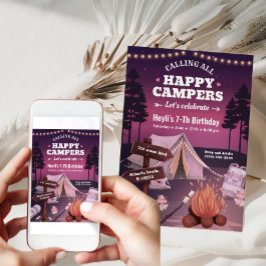 Camping Tält Bonfire Girl Birthday-inbjudan Inbjudningar