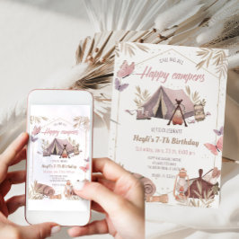 Camping Tält Bonfire Girl Birthday-inbjudan Inbjudningar