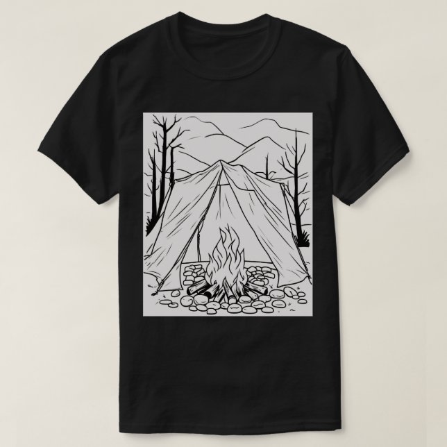 Camping Tält Campfire Linje Art T Shirt Utomhus Äv (Design framsida)
