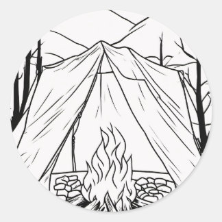 Camping Tält Campfire Linje Art T-Shirt Utomhus Äv Runt Klistermärke