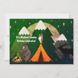 Camping Tält Forest Animals and Mountains Birthday Inbjudningar