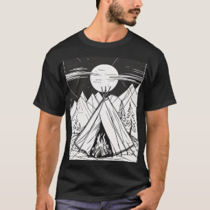 Camping Tält Lägger eld Linje Konst Minimalistisk T Shirt