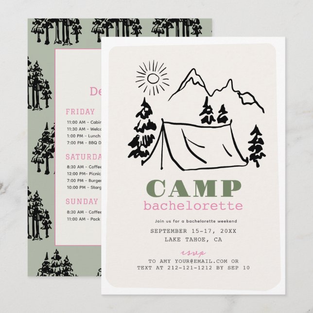 Camping Tält Mountain Bachelorette Party Inbjudningar (Fram/baksida)