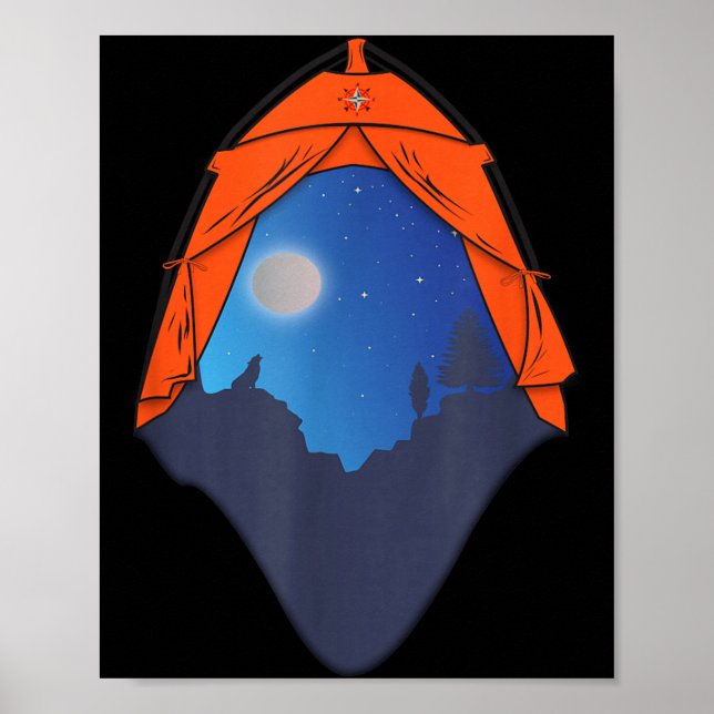 Camping Tält Natt Scen _ Varg Ylar vid den Poster (Framsidan)