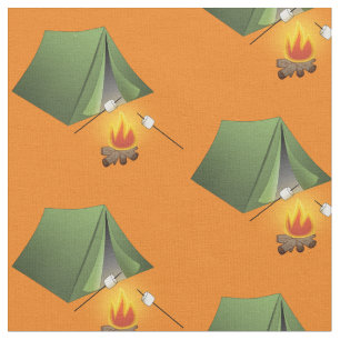 Camping Tält och Campfire Mönster Tyg