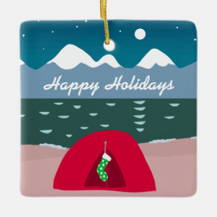 Camping Tält på jul Julgransprydnad Keramik