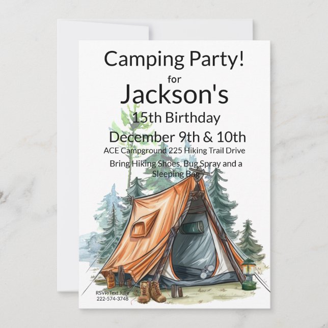 Camping Tält, Scene Birthday Inbjudningar (Framsida)