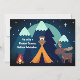 Camping, Tält, Woodland Animals Mountain Birthday Inbjudningar