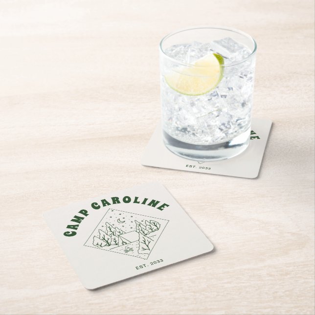 Camping tema Sjungningsfest Grön Underlägg Papper Kvadrat (Insitu)