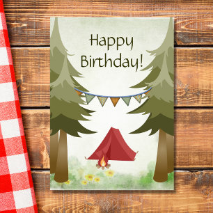 Camping, Tents and Campfire Woodland Birthday Kort