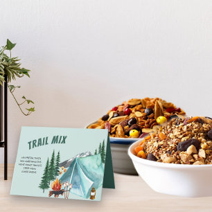 Camping Theme Editable Party Food Label Tält-tecke Tack Kort