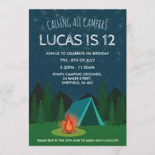 Camping themed födelsedagsfest inbjudan