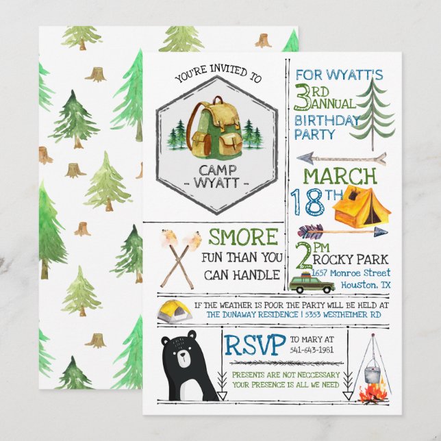 Camping ThLED Party - Badges & Icons Inbjudningar (Fram/baksida)