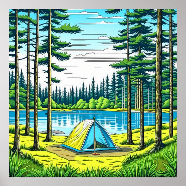 Camping ThLED Tält i Skogen Poster (Framsidan)