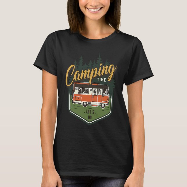 Camping Time Let's Go Forest Green Car Summer T Shirt (Framsida)