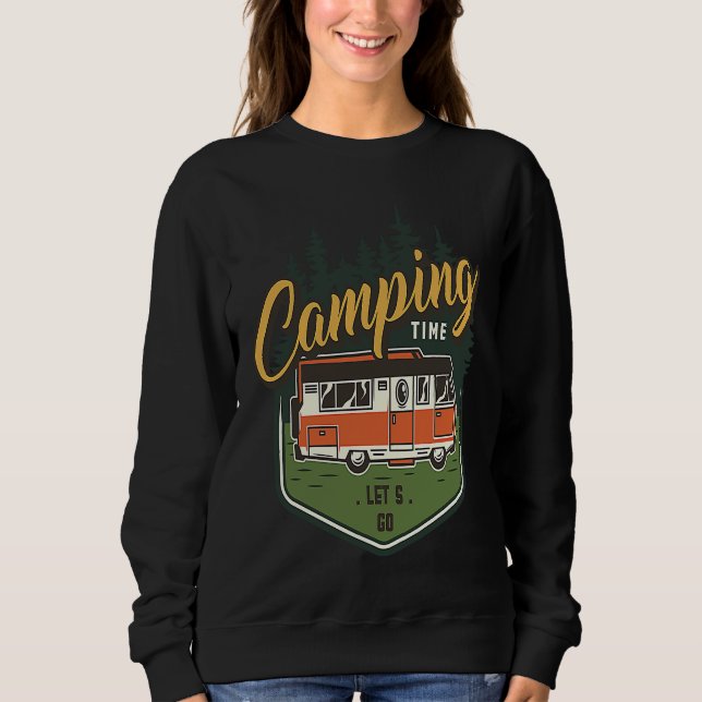 Camping Time Let's Go Forest Green Car Summer T Shirt (Framsida)