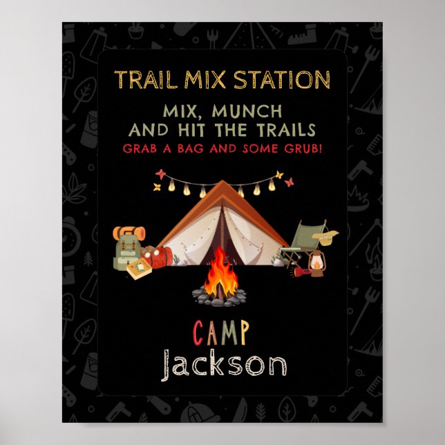 Camping Trail Mix Station Födelsedagsfest-tecken Poster (Framsidan)