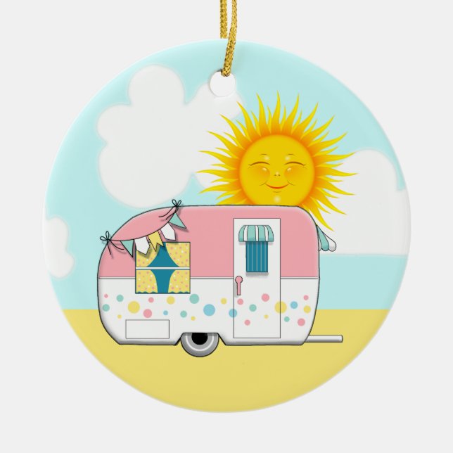 Camping Trailer Julgransprydnad Keramik (Framsidan)