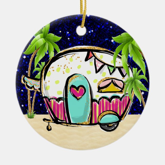 Camping Trailer Julgransprydnad Keramik (Framsidan)